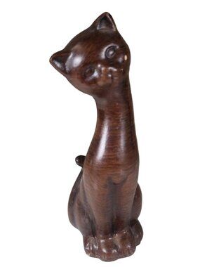 Ceramic Cat Figurine Statue Brown Tilted Head Long Neck Vintage MCM